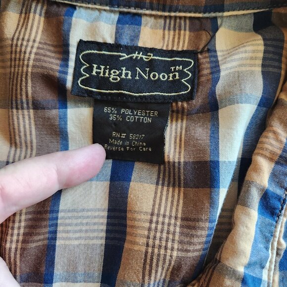 High Noon Mens Pearl Snap Shirt Size XL Brown Plaid Short Sleeve Western Country - Picture 6 of 6